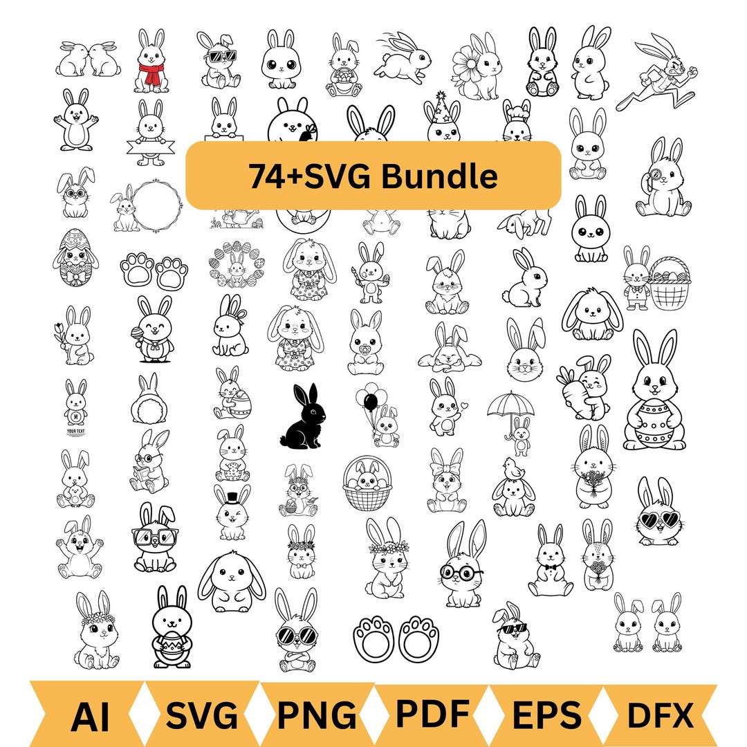 Cute Bunny SVG Bundle | Easter Bunny SVG, Rabbit Clipart, Kawaii Bunny ...