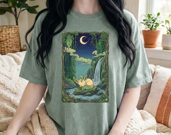 Gift for Nature Lover Sleeping Leafeon Shirt Forest Anime Tee Green Cottagecore Top Gamer Boyfriend Gift for Him Plant Mom Aesthetic