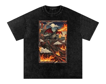 ゲーマーへのギフト、光沢のあるリザードンシャツ、日本のドラゴンアート、メンズ＆レディースアパレル、ノスタルジックなアニメファンギフト