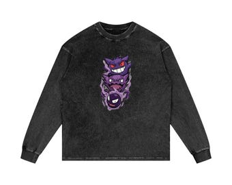 Spooky Season Gift Gengar T-Shirt Ghost Anime Streetwear Long Sleeve Gamer Boyfriend Gift for Him Men Women Vintage Style Retro Apparel