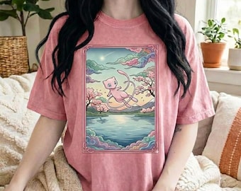 彼女へのかわいいギフト ミュウシャツ ピンク 桜 アニメTシャツ ゲーマー ガールフレンドギフト 十代の娘への日本の美的ストリートウェアトップス