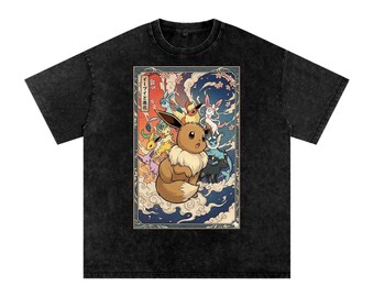 イーブイシャツ、イーブイ進化論日本アートTシャツ、ヴィンテージアニメストリートウェア、男性へのプレゼント、女性へのプレゼント