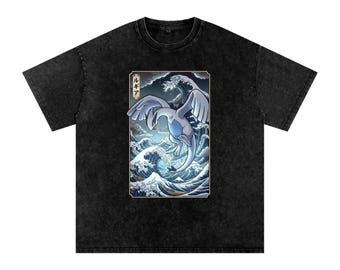 ルギアシャツ、大波アートTシャツ、和風、伝説のヴィンテージアニメストリートウェア、彼への彼女へのギフト