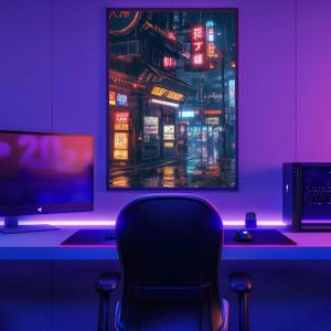 Neon Cyberpunk Arcade Poster | Gaming Room Wall Art for PC Setup | RGB Gamer Bedroom Decor | Gift for Gamer