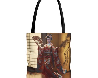 Geisha-Tragetasche im roten Kimono | Tragetasche für japanische Fächertanzkunst
