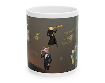 Surreale Tierserie | Anthropomorphe Tiere im Anzug – Tasse | Keramiktasse mit illustrierten Figuren