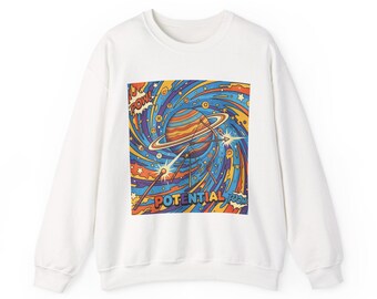 MYSTIC ENERGY Lab. „Potential“ Schütze Jupiter Sweatshirt | Retro-Weltraumgrafik-Rundhalsausschnitt