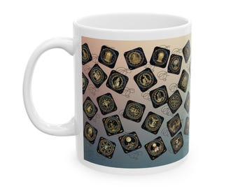 Tasse mit mystischem Tarot-Emblem | Antikgold- und Türkis-Farbverlauf