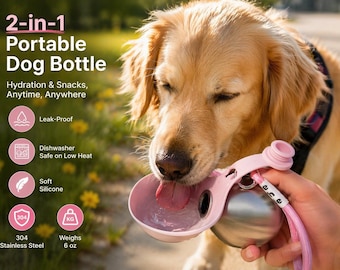 Szczelna butelka na wodę dla psa, przenośny dozownik wody dla zwierząt 2 w 1 | Butelka podróżna dla psów obsługiwana jedną ręką | Miska na wodę dla szczeniąt do użytku na zewnątrz | P