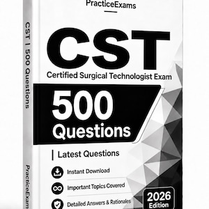 CST-examen (Kirurgisk teknolog) 2026-2027 | 500 övningsfrågor | Studieguide | 150 bildkort | Offline-testmotor | Komplett PDF-fil