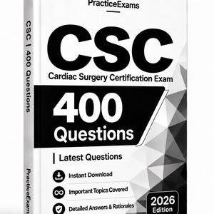 CSC-examen (Hjärtkirurgicertifiering) 2026-2027 | 400 övningsfrågor | Studiehandledning | 150 bildkort | Offline-testmotor