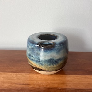 Handmade Ceramic Travel Cup – Blue Stoneware Tumbler with Sip Opening