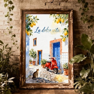 La Dolce Vita アート プリント イタリア版レモンフル サマー |イタリアのベスパ
