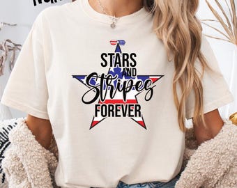 Chemise Comfort Colors® Stars and Stripes Forever, T-shirt patriotique, T-shirt avec étoile du 4 juillet, chemise à manches longues avec drapeau des États-Unis, T-shirt patriotique pour jeunes