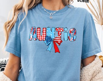 T-shirt patriotique tante Comfort Color®, chemise tante 4 juillet, t-shirt cadeau tante cool, chemise à manches longues, t-shirt enfant, cadeau tante pour elle