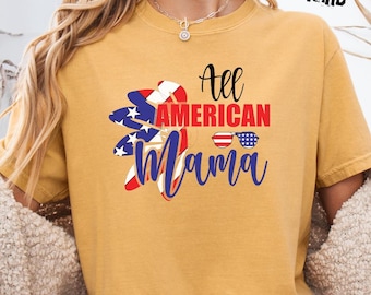 Chemise maman américaine Comfort Colors®, t-shirt maman patriotique pour femme, t-shirt maman drapeau des États-Unis, chemise maman à manches longues 4 juillet, jeunesse patriotique