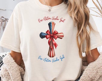Chemise Comfort Colors® One Nation Under God, chemise croix patriotique, t-shirt Christian USA, chemise à manches longues, chemise pour jeune, cadeau Faith pour elle États-Unis