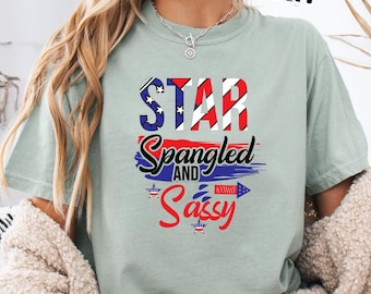 Chemise impertinente et étoilée Comfort Colors®, chemise 4 juillet pour femme, t-shirt impertinent patriotique, chemise à manches longues drapeau des États-Unis, t-shirt patriotique pour jeunes