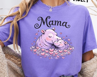 Chemise maman hippopotame Comfort Colors®, t-shirt fête des Mères pour femme, t-shirt maman rigolote, chemise à manches longues maman animal, t-shirt maman hippopotame pour jeune