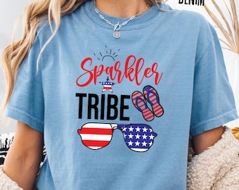 T-shirt Comfort Color® Sparkler Tribe, chemise drôle du 4 juillet, t-shirt d'été patriotique, chemise à manches longues, chemise pour jeune, cadeau amusant pour elle États-Unis