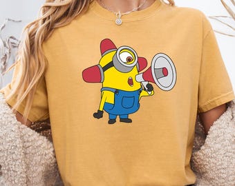 Comfort Colors® Funny Cartoon Firefighter Shirt, Yellow Character Megaphone Tee, Funny Movie Fan T-Shirt, Youth Tee, Toddler Gift