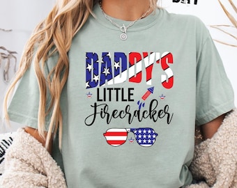 Chemise petit pétard Comfort Colors® Daddys, t-shirt fille patriotique, t-shirt fille 4 juillet, chemise à manches longues pétard américain
