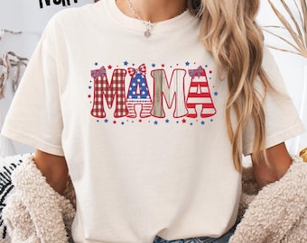 Chemise maman patriotique Comfort Colors®, t-shirt maman 4 juillet, t-shirt maman drapeau américain, chemise cadeau maman étoiles rayures, chemise à manches longues USA