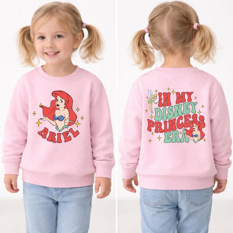 Comfort Color® Ariel Princess Era T-Shirt Little Mermaid Ariel Tinkerbell Back Tee, Princess tee, Youth Tee Toddler Shirt, Ariel Mermaid tee image 4