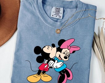Comfort Colors® Mickey Minnie Hug T-shirt, Retro Character Heart , Youth T-shirt, Toddler Shirt, Kids Love Tee, Vintage Mouse Portrait Top