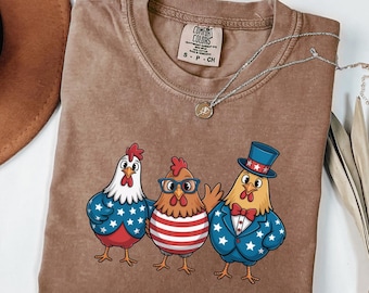 Chemise patriotique poulet Comfort Colors®, t-shirt drôle 4 juillet, t-shirt amateur de poulet, chemise cadeau poulet américain, chemise à manches longues USA