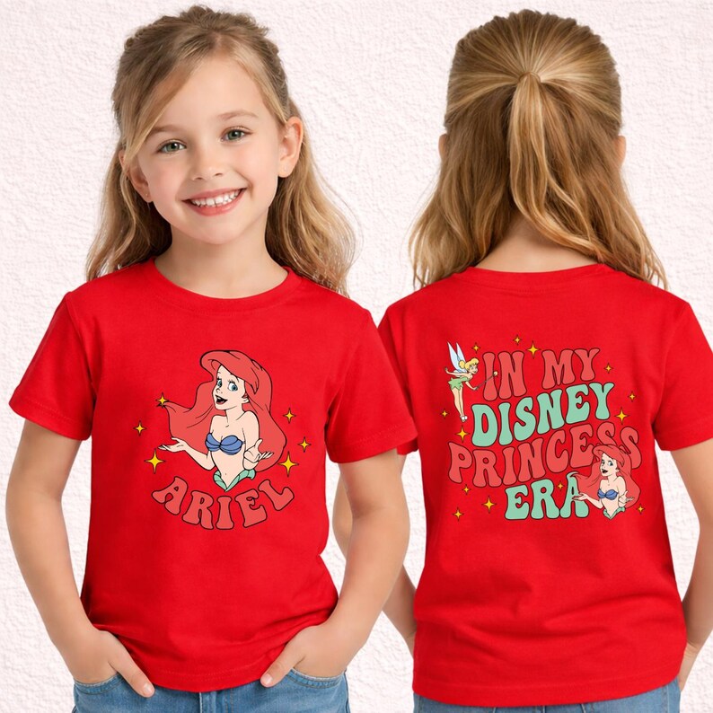 Comfort Color® Ariel Princess Era T-Shirt Little Mermaid Ariel Tinkerbell Back Tee, Princess tee, Youth Tee Toddler Shirt, Ariel Mermaid tee image 5