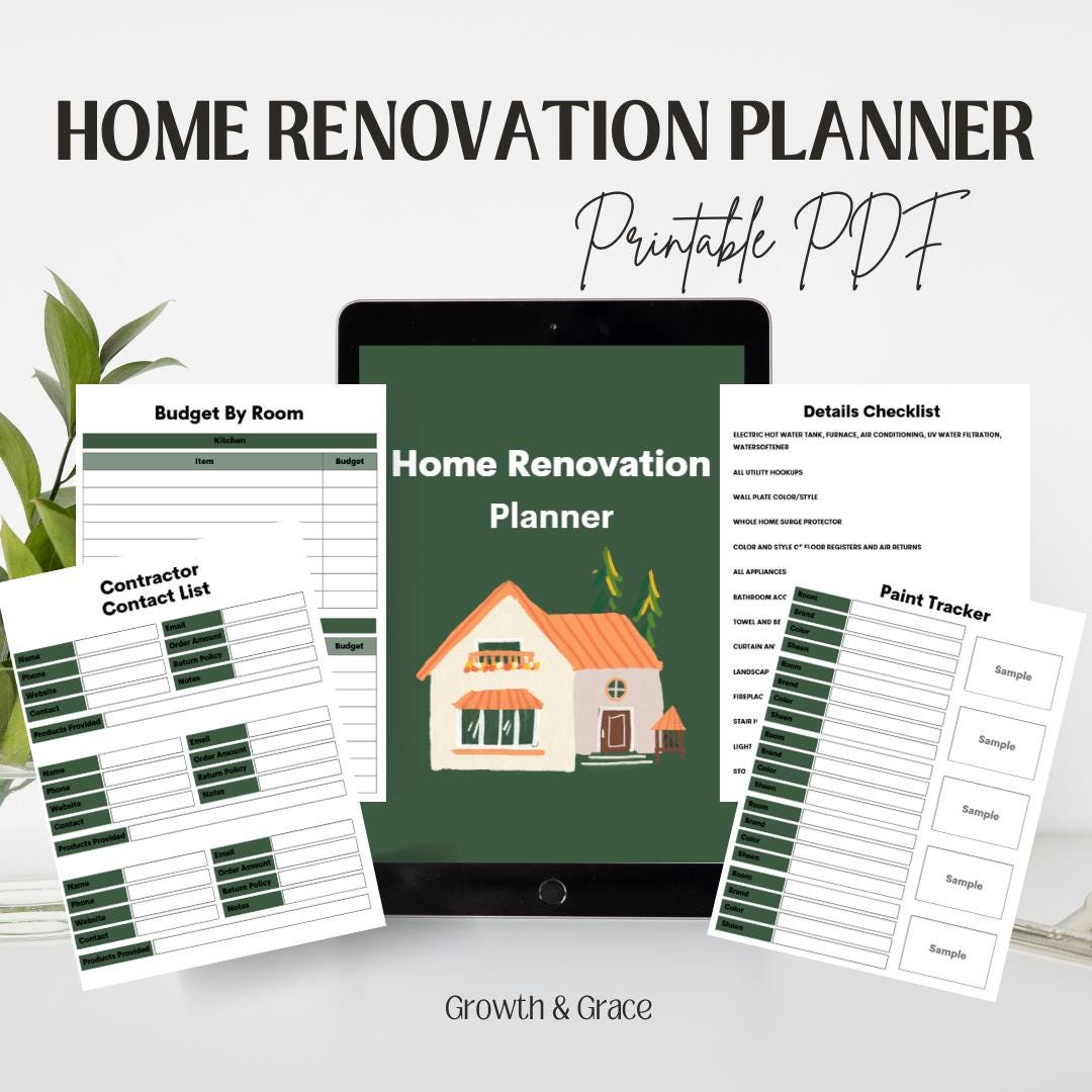 Home Renovation Planner Printable | Remodel Budget Tracker, Contractor ...