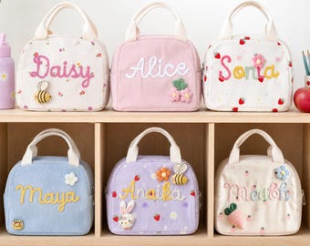 Personalized Kids Lunch Bag, Embroidered Toddler Lunch Bag, Custom Name Preschool Daycare Bag, Back to School Gift