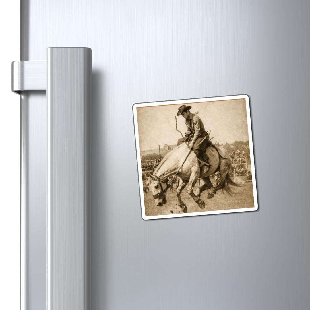 Vintage Rodeo Cowboy Magnet | Bucking Bronco Western Décor - Etsy