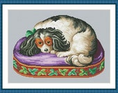 Black and White Dog on the Leaf Pillow Antique Dog Tapestry Counted Cross Stitch Pattern PDF
