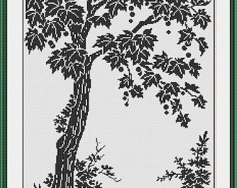 Tree Monochrome Cross Stitch Pattern Large Tree Counted Cross Stitch Pattern PDF