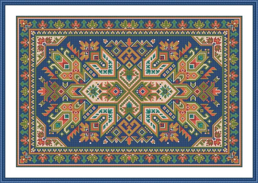 Cross Stitch Patterns Rectangular Large Antique Rug Rectangular Shape Motif 2 Counted Cross Stitch ...