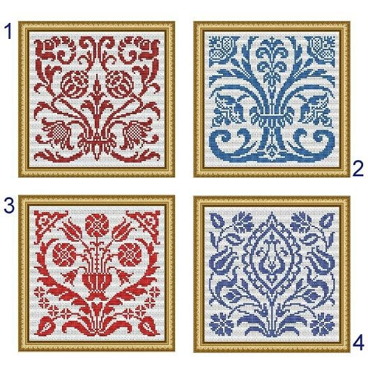 Art Nouveau Motifs Flowers Samplers Monochrome Counted Cross Stitch/Filet Crochet Pattern PDF