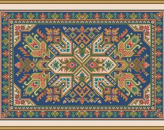 Large Antique Rug Rectangular Shape Motif 2 Counted Cross Stitch Pattern PDF