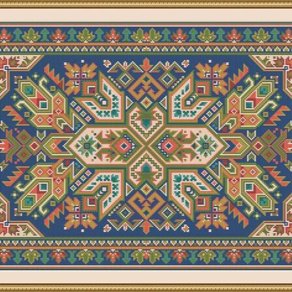 Large Antique Rug Rectangular Shape Motif 2 Counted Cross Stitch Pattern PDF