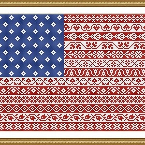 American Flag Cross Stitch Pattern Stars and Stripes Repeating Borders Design PDF Instant Download Pattern image 1