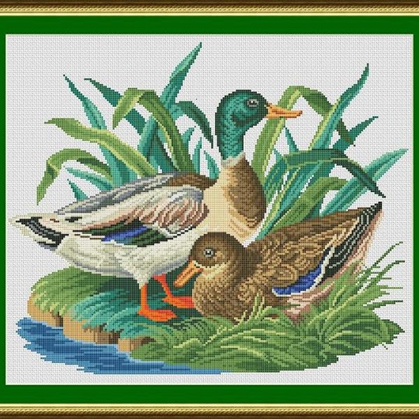 Wild Ducks Antique Birds Berlin Woolwork Counted Cross Stitch Pattern PDF