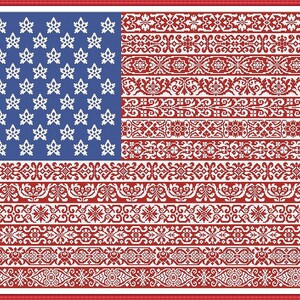 American Flag Cross Stitch Pattern Stars and Stripes Repeating Borders Large Design PDF Instant Download image 4