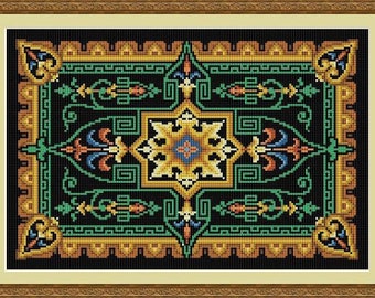 Antique Rug Center Star Motif Tapestry Adaptation circa 1867 Counted Cross Stitch Pattern PDF
