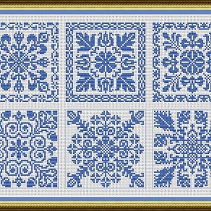 Antique Square Tiles Sampler Monochrome Set 11 Counted Cross Stitch/Filet Crochet Pattern PDF