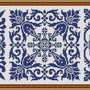 Antique Square Tiles Samplers Monochrome Sets 1, 2, 3, 4 Counted Cross Stitch/Filet Crochet Pattern PDF