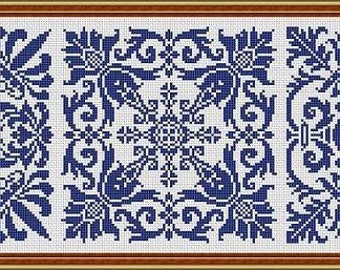 Antique Square Tiles Samplers Monochrome Sets 1, 2, 3, 4 Counted Cross Stitch/Filet Crochet Pattern PDF