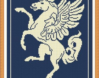 Pegasus Winged Flying Horse Monochrome Counted Cross Stitch/Filet Crochet Pattern PDF