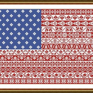 American Flag Cross Stitch Pattern Stars and Stripes Repeating Borders Design PDF Instant Download Pattern image 2