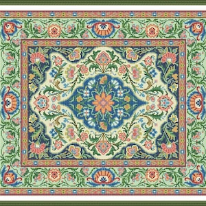 Oriental Vintage Floral Rug 2 Adaptation Counted Cross Stitch Pattern PDF